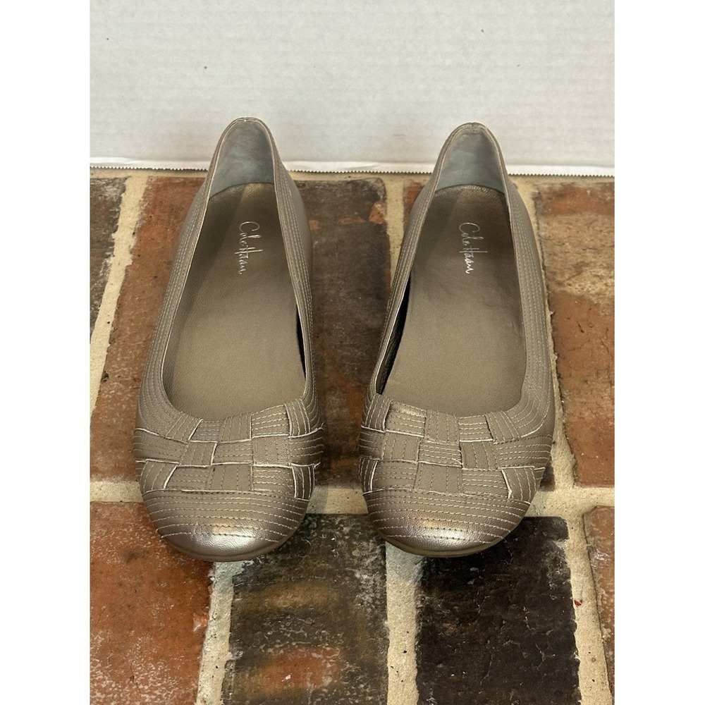 Cole Haan Bronze Metallic Leather Weave Cushioned Ballet‎ Flats Sz 7.5